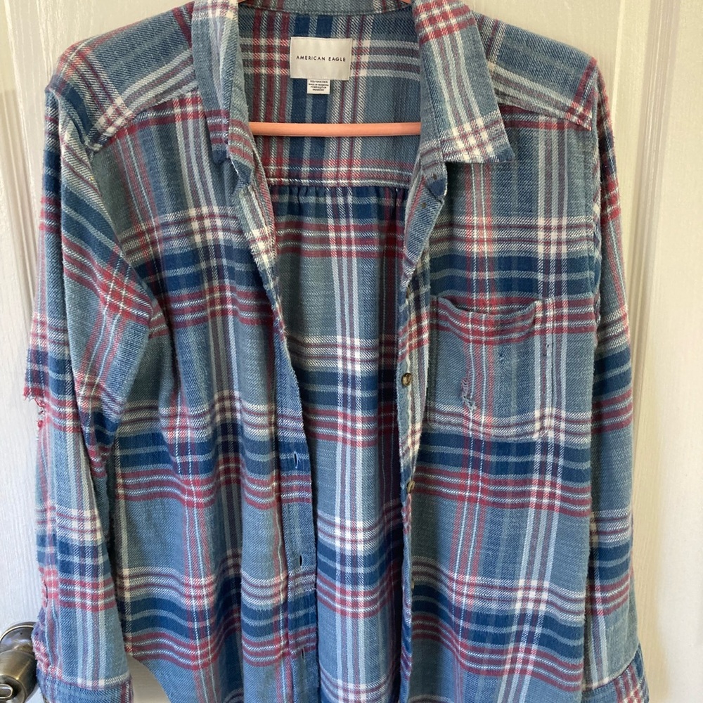 American Eagle Blue and Red Plaid Shirt